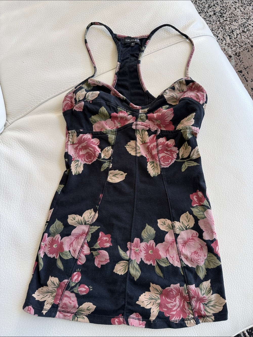 Talula Black Floral Racerback Tank with Pink Roses